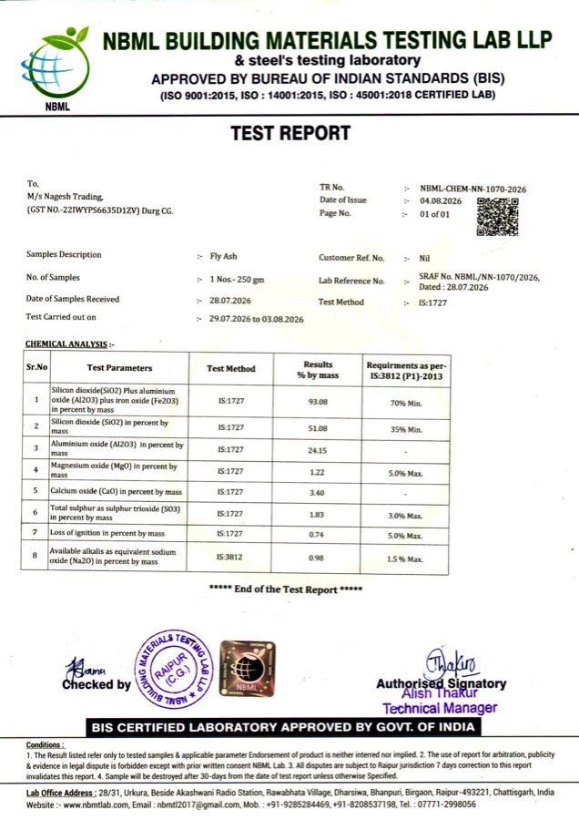First page of the NBML chemical analysis test report, number NBML-CHEM-NN-1070-2026